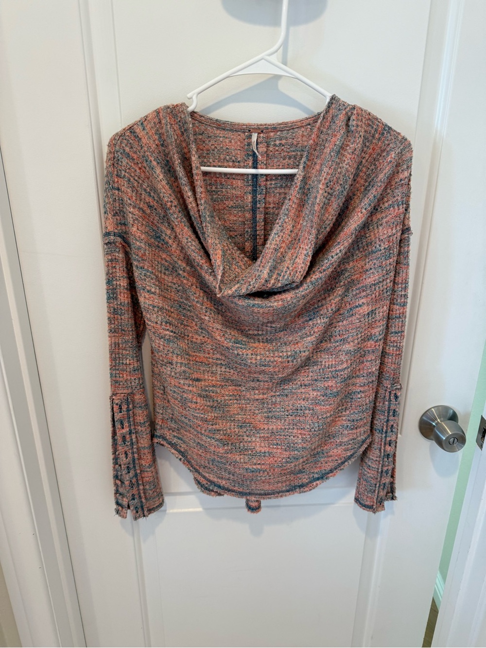 Free People Marled Coral & Gray Cowl Sweater